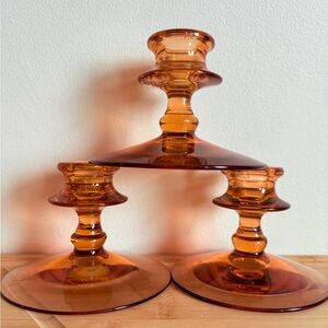 Source Unknown Amber Glass Candle Holders